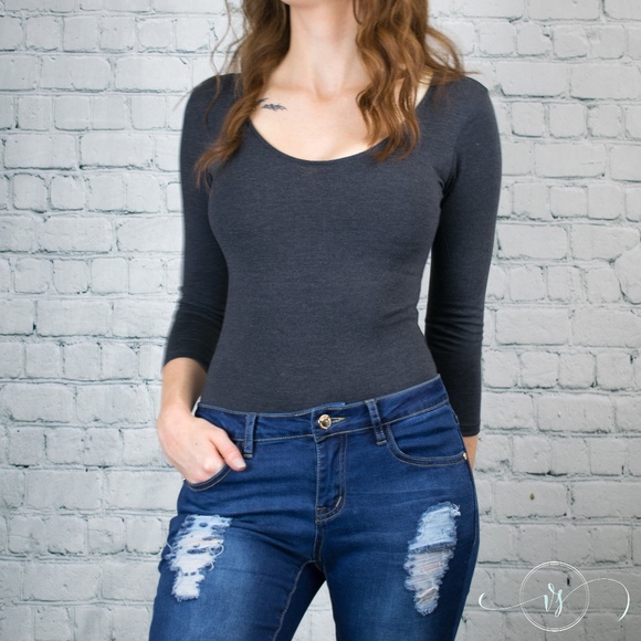 Vanille Style Tops - Last one❗Charcoal 3/4 Sleeve Body Suit